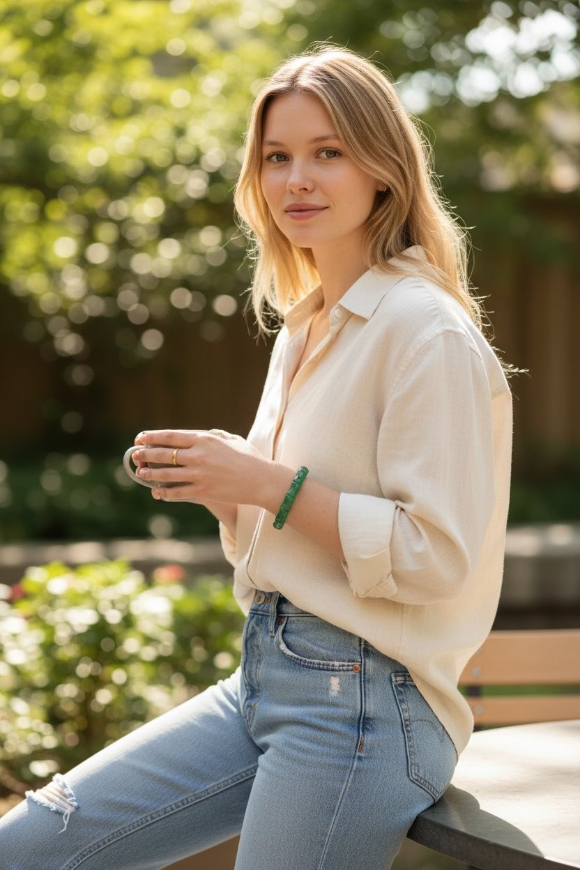 Green Aventurine Bamboo Bracelet Plaque - Image 3
