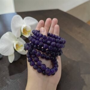 8mm Natural Amethyst Beaded Bracelet – Genuine Purple Crystal Energy