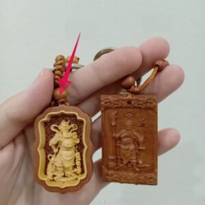 忠义关公木雕钥匙扣|花梨木/黄杨木护身挂件|保平安镇宅(Guan Gong Keychain)