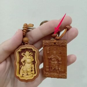 忠义关公木雕钥匙扣｜桃木护身挂件｜保平安镇宅（Guan Gong Keychain）